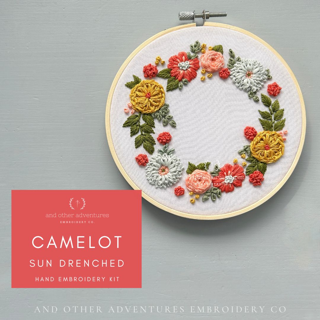 Camelot Sun Drenched floral wreath hand embroidery kit by And Other Adventures Embroidery Co