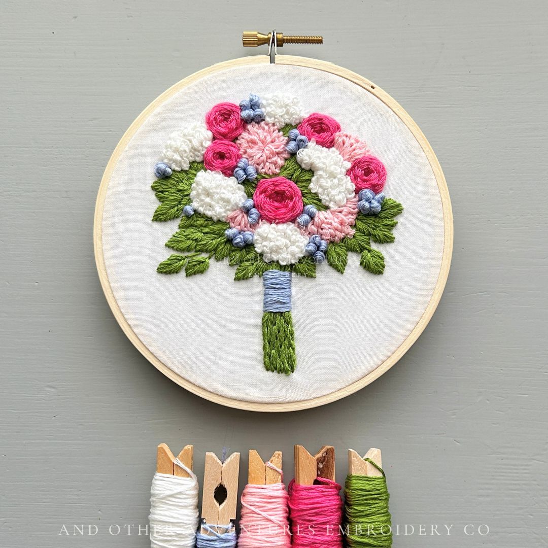 Hand Embroidered Bright Flower Bouquet Stitching Project by And Other Adventures Embroidery Co