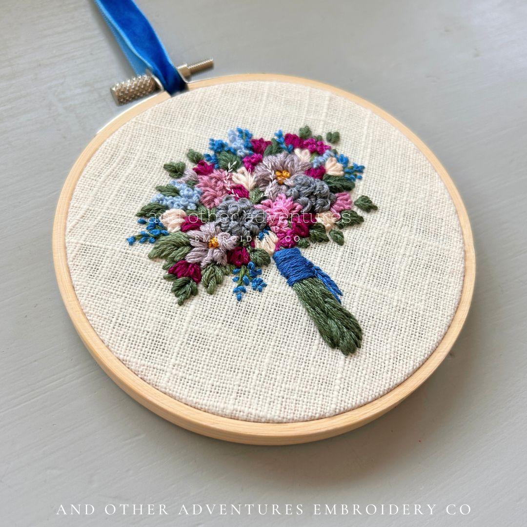 Charming hand embroidered bouquet art by And Other Adventures Embroidery Co