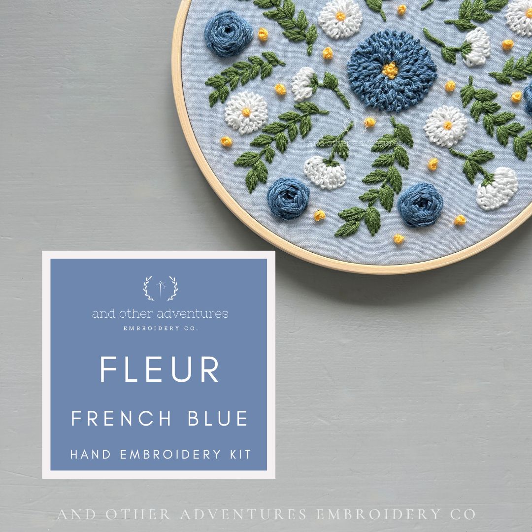 Fleur in French Blue - beginner hand embroidery kit designed by And Other Adventures Embroidery Co