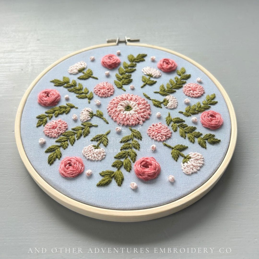 Pink Flower Hand Embroidery Kit for Beginners - Fleur Rosette by And Other Adventures Embroidery Co