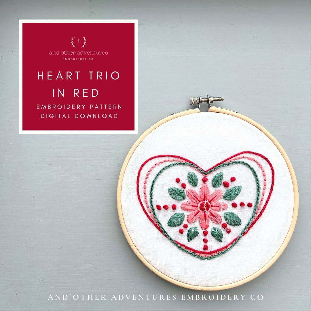 Heart Trio in Red - PDF Embroidery Pattern