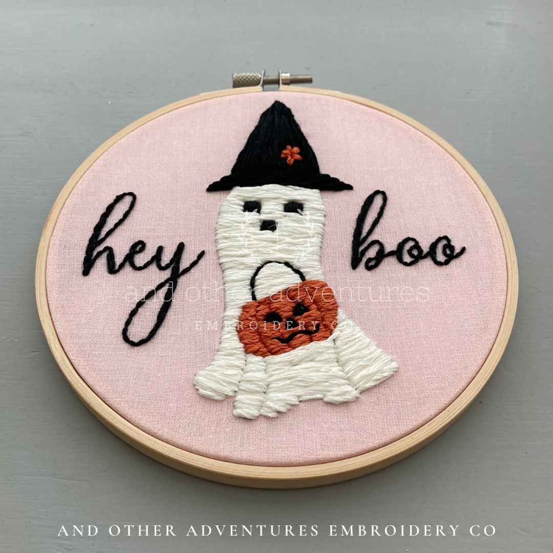 Hey Boo hand embroidery PDF pattern by And Other Adventures Embroidery Co
