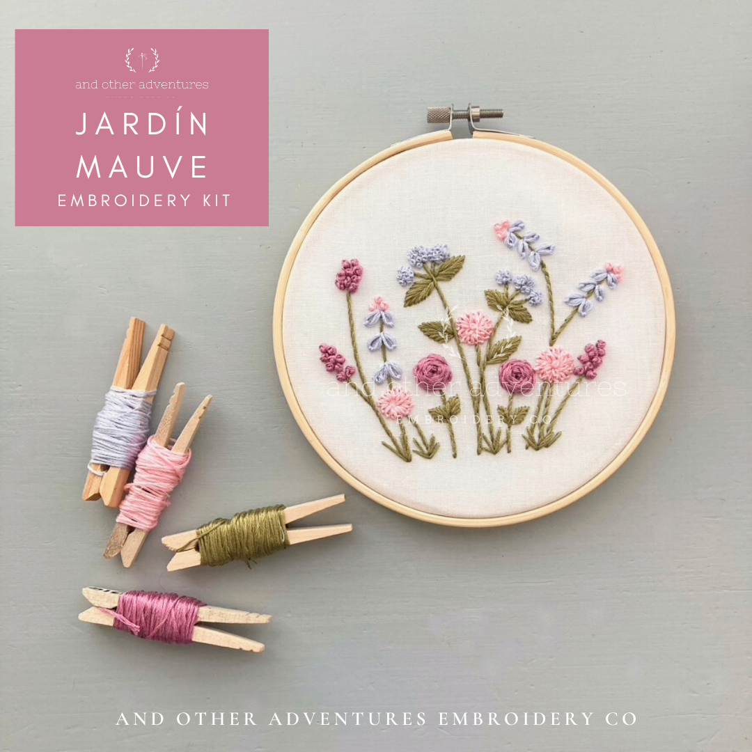 Mauve and Icy Blue embroidered flowers project by And Other Adventures Embroidery Co