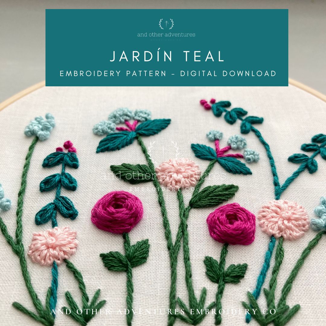 Hand Embroidery PDF Pattern  - Jardín in Teal