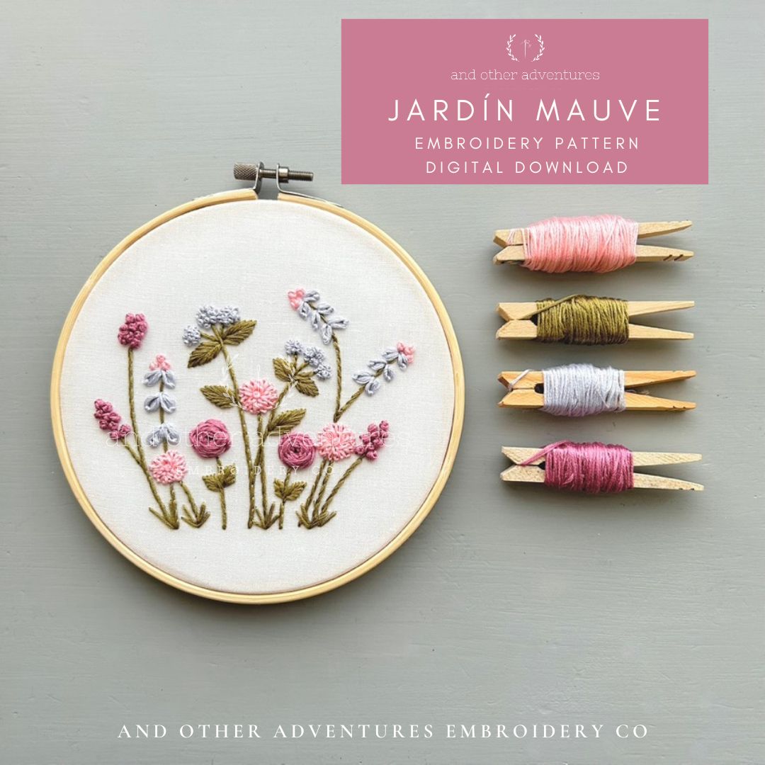 Jardín Mauve Hand Embroidery Pattern Digital Download by And Other Adventures Embroidery Co