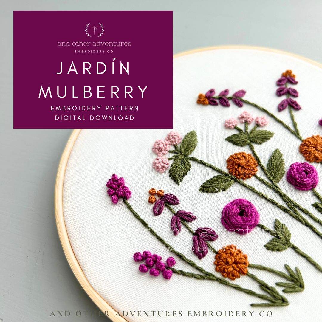 Hand Embroidery PDF Pattern - Jardín in Mulberry - And Other Adventures Embroidery Co hand-embroidery-pdf-pattern-jard-n-in-mulberry-and-other-adventures-embroidery-co