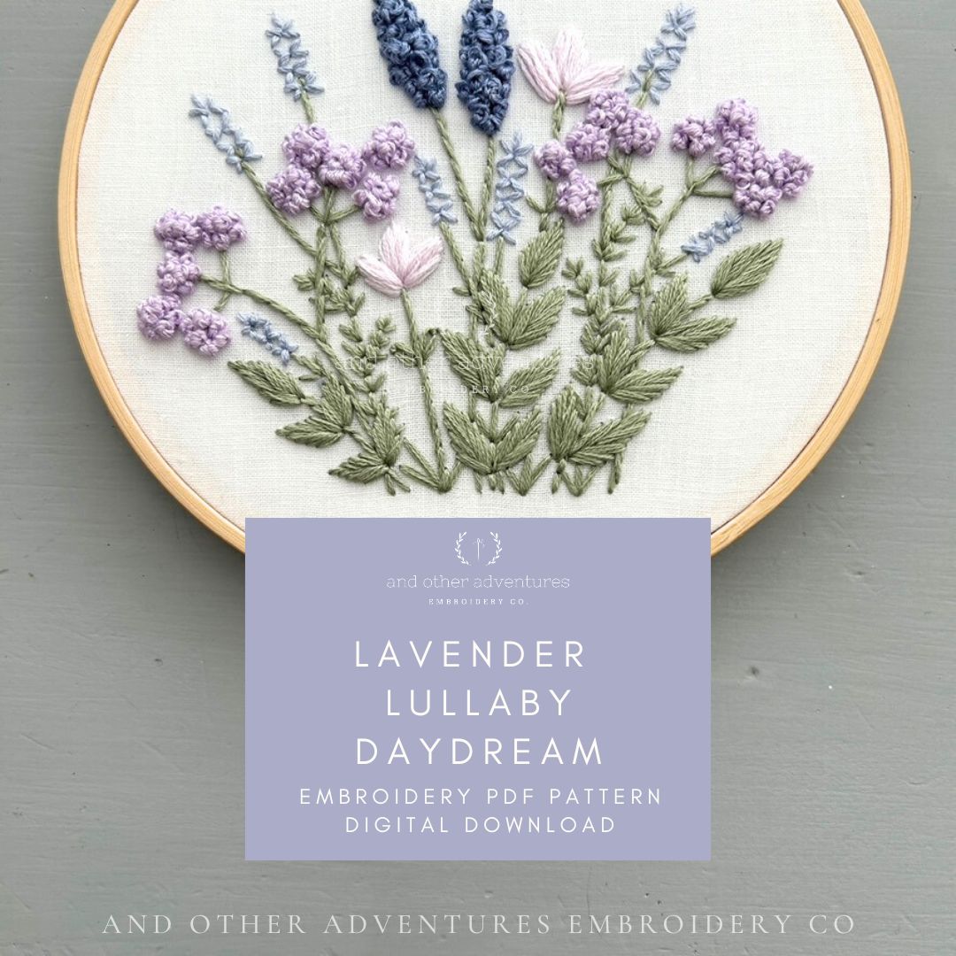 Pastel Blues and Purples hand embroidery craft project by And Other Adventures Embroidery Co