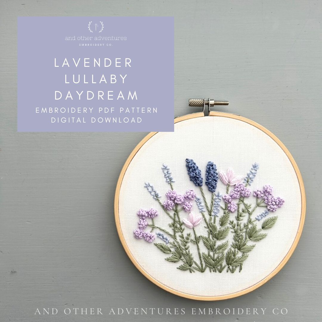 Lavender Lullaby Daydream hand embroidery project for nursery by And Other Adventures Embroidery Co