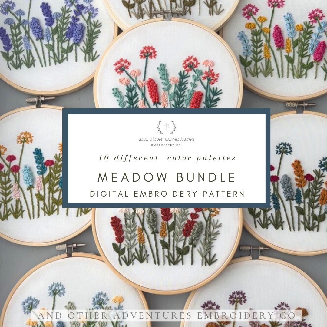 Meadow Bundle of Hand Embroidery PDF Patterns - all 10 color palettes by And Other Adventures Embroidery Co