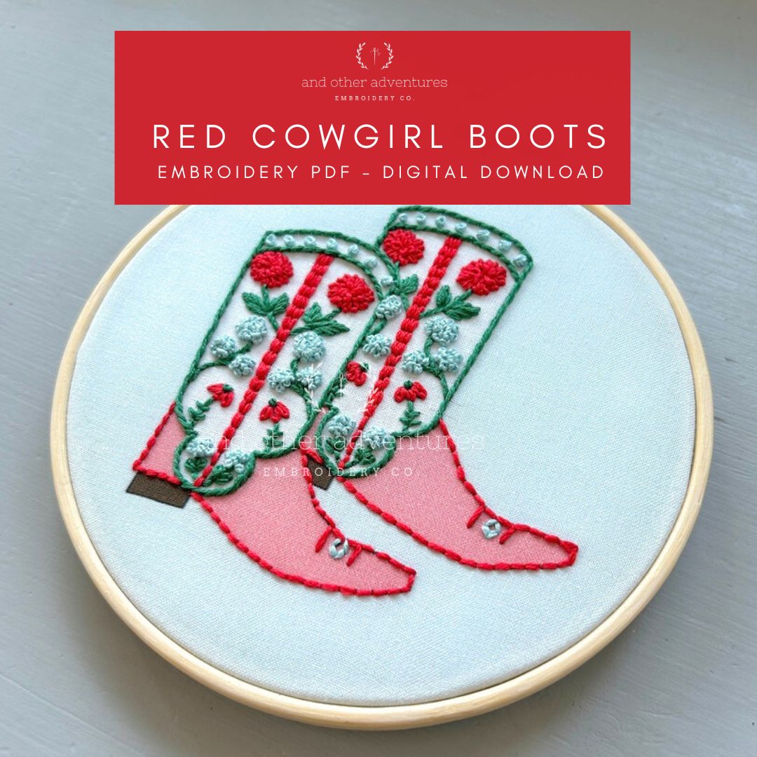 Embroidery PDF Pattern - Cowgirl Boot in Red