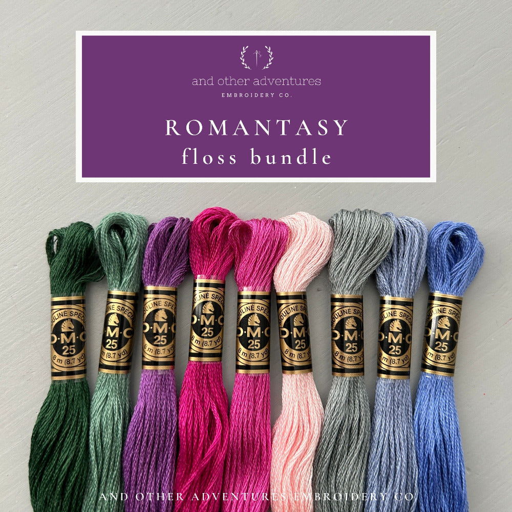 Romantasy inspired DMC embroidery floss bundle curated by And Other Adventures Embroidery Co