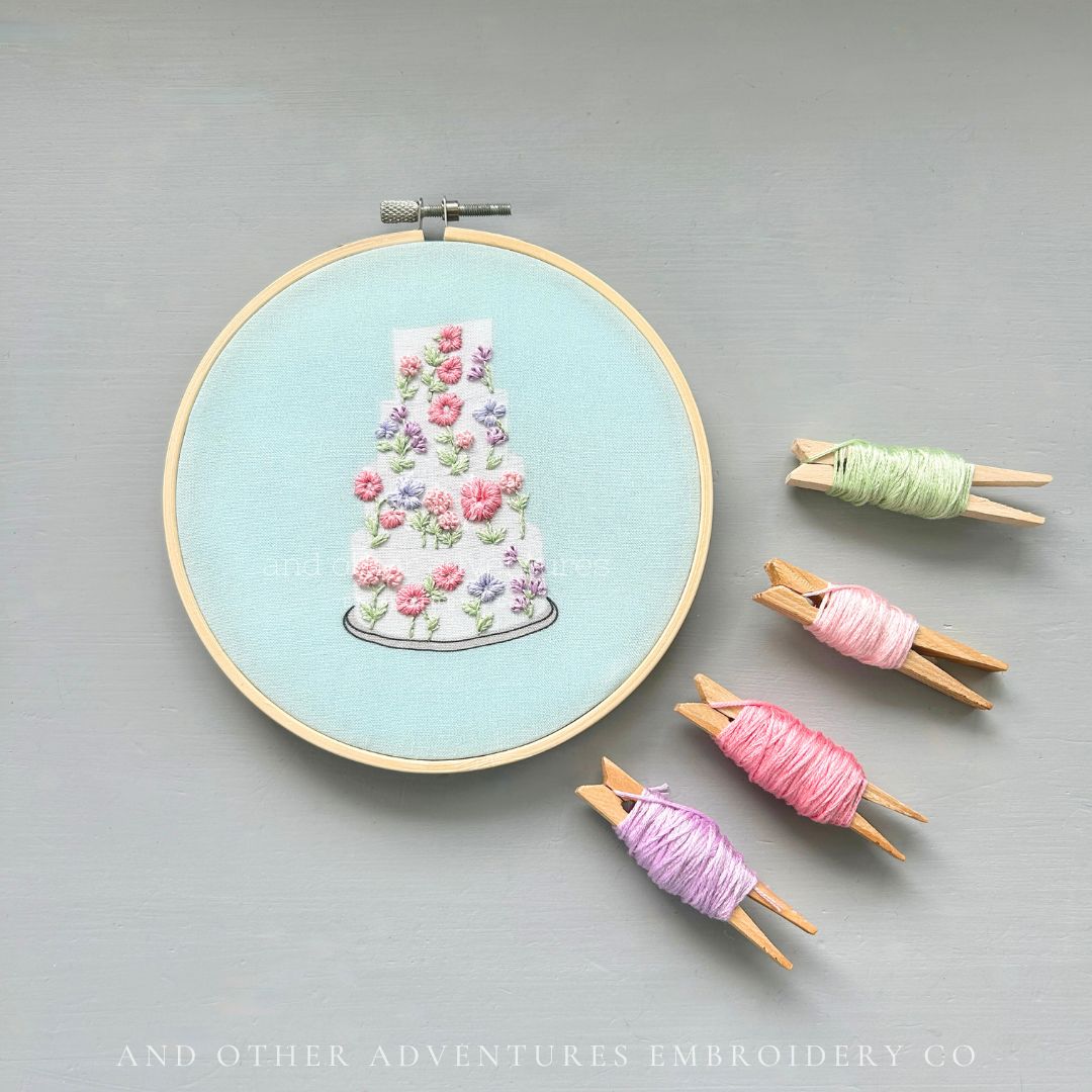 Wedding Cake Hand Embroidery project by And Other Adventures Embroidery Co