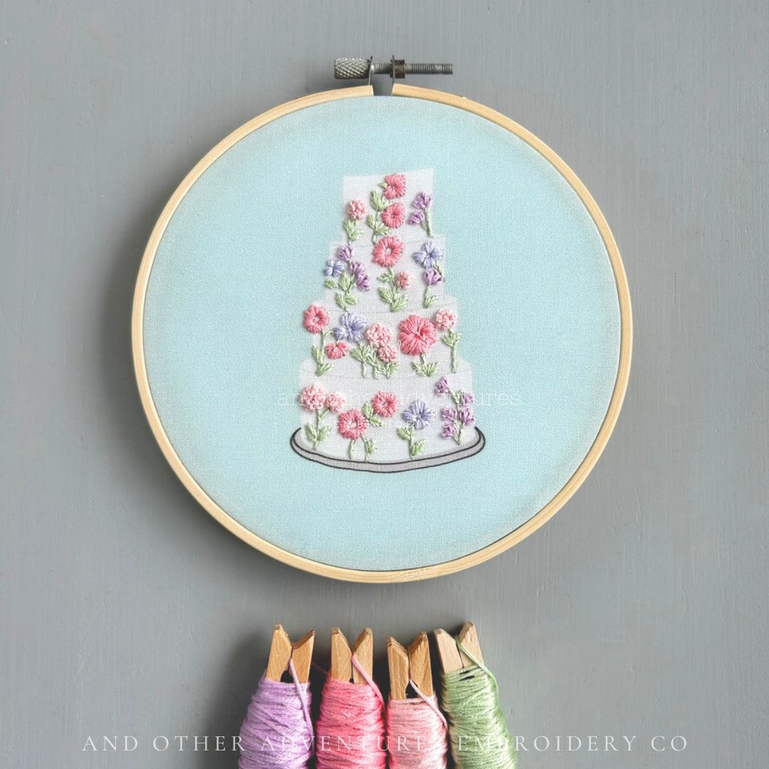 Celebrate your wedding with this wedding cake hand embroidery kit by And Other Adventures Embroidery Co