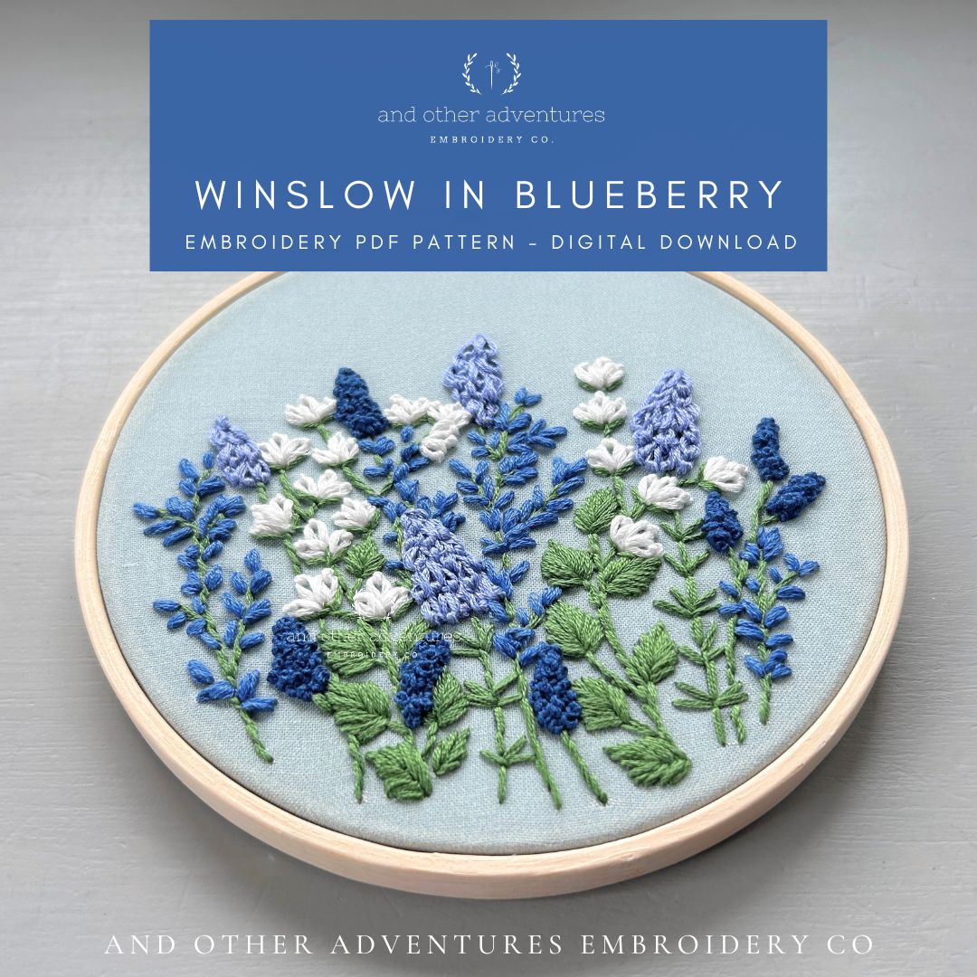 Winslow in Blueberry hand embroidery pattern -PDF digital download by And Other Adventures Embroidery Co