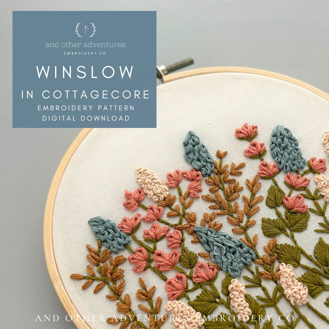 Winslow in Cottagecore hand embroidery pattern pdf digital download by And Other Adventures Embroidery Co