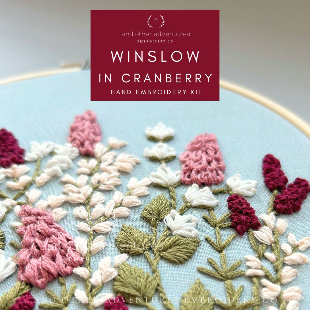 WINSLOW IN CRANBERRY - beginner floral hand embroidery kit by And Other Adventures Embroidery Co