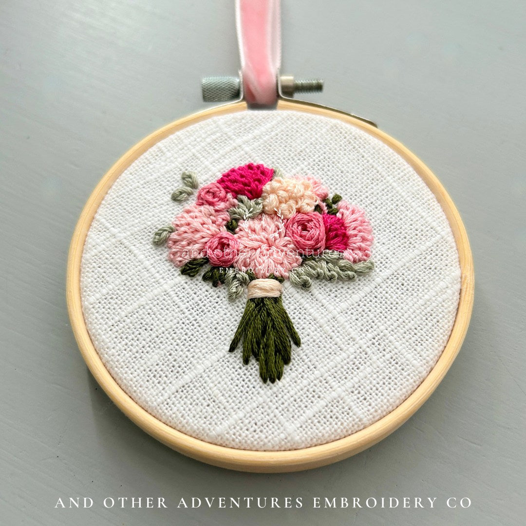 and Embroidered Pink Floral Bouquet No 107 by And Other Adventures Embroidery Co