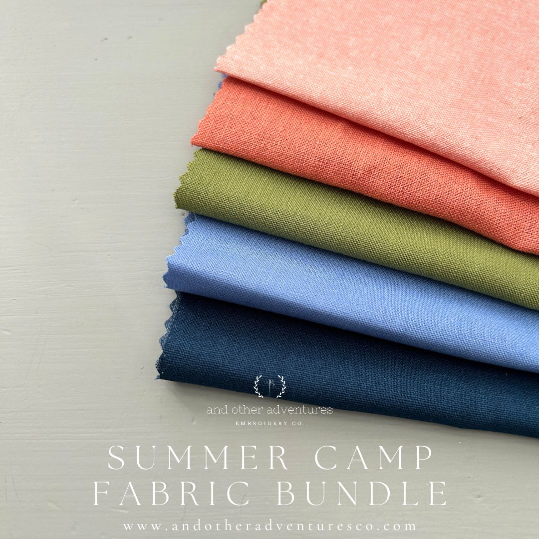 Linen Fabric Bundle - Navy, coral, periwinkle and olive green