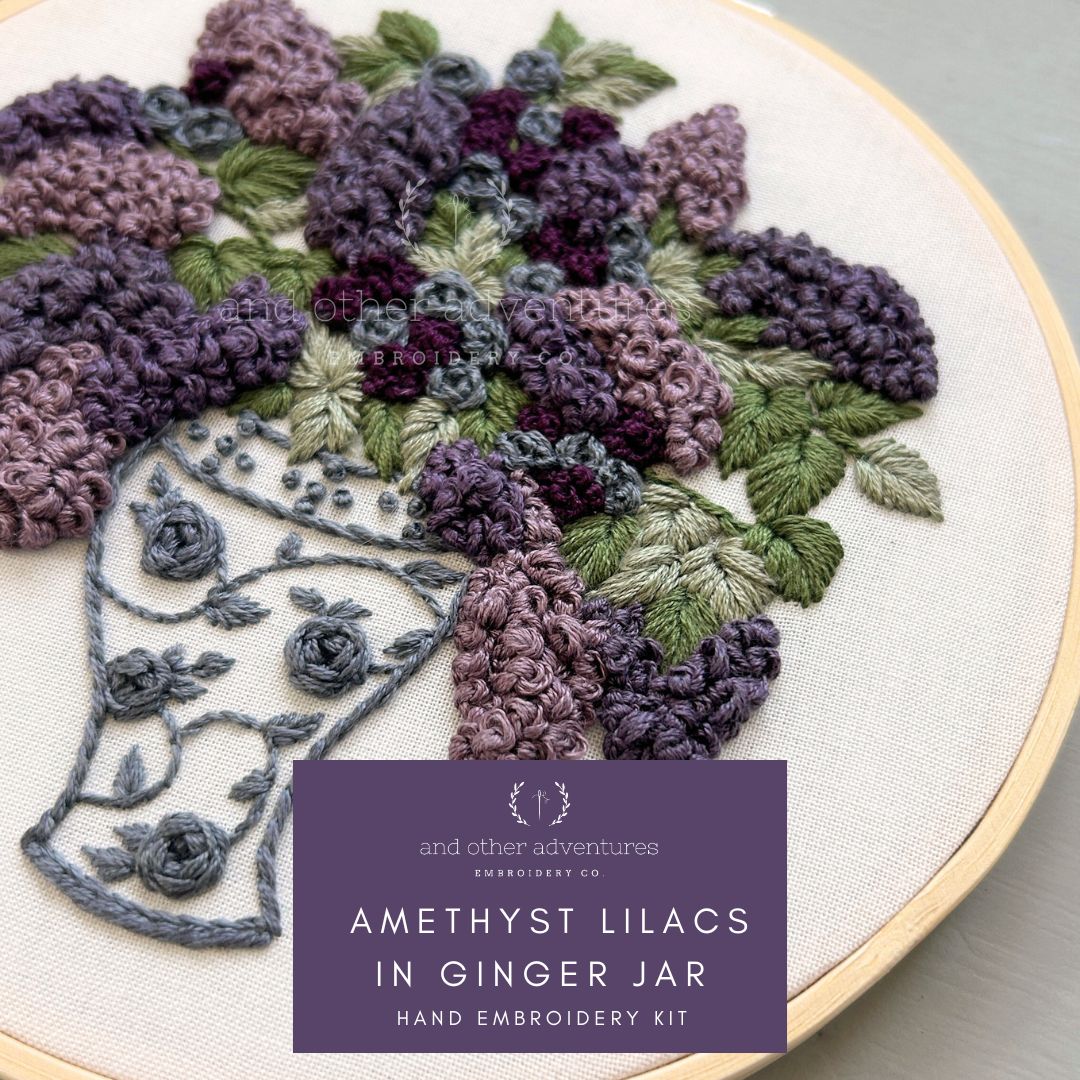 Hand Embroidery Kit - Amethyst Lilacs in Ginger Jar
