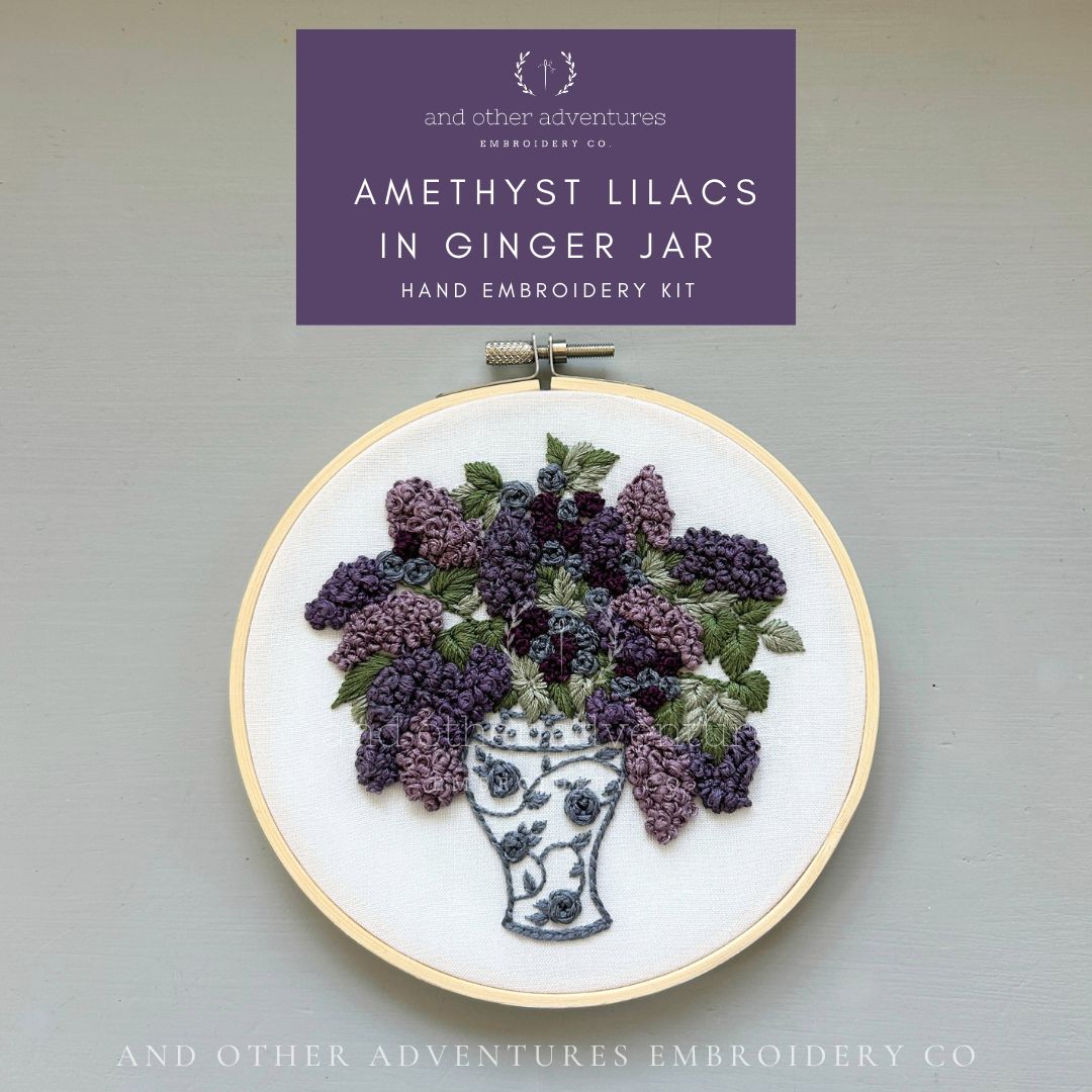 Hand Embroidery Kit - Amethyst Lilacs in Ginger Jar