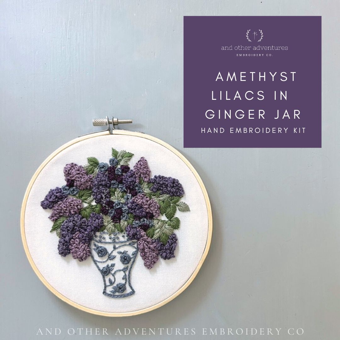 Hand Embroidery Kit - Amethyst Lilacs in Ginger Jar