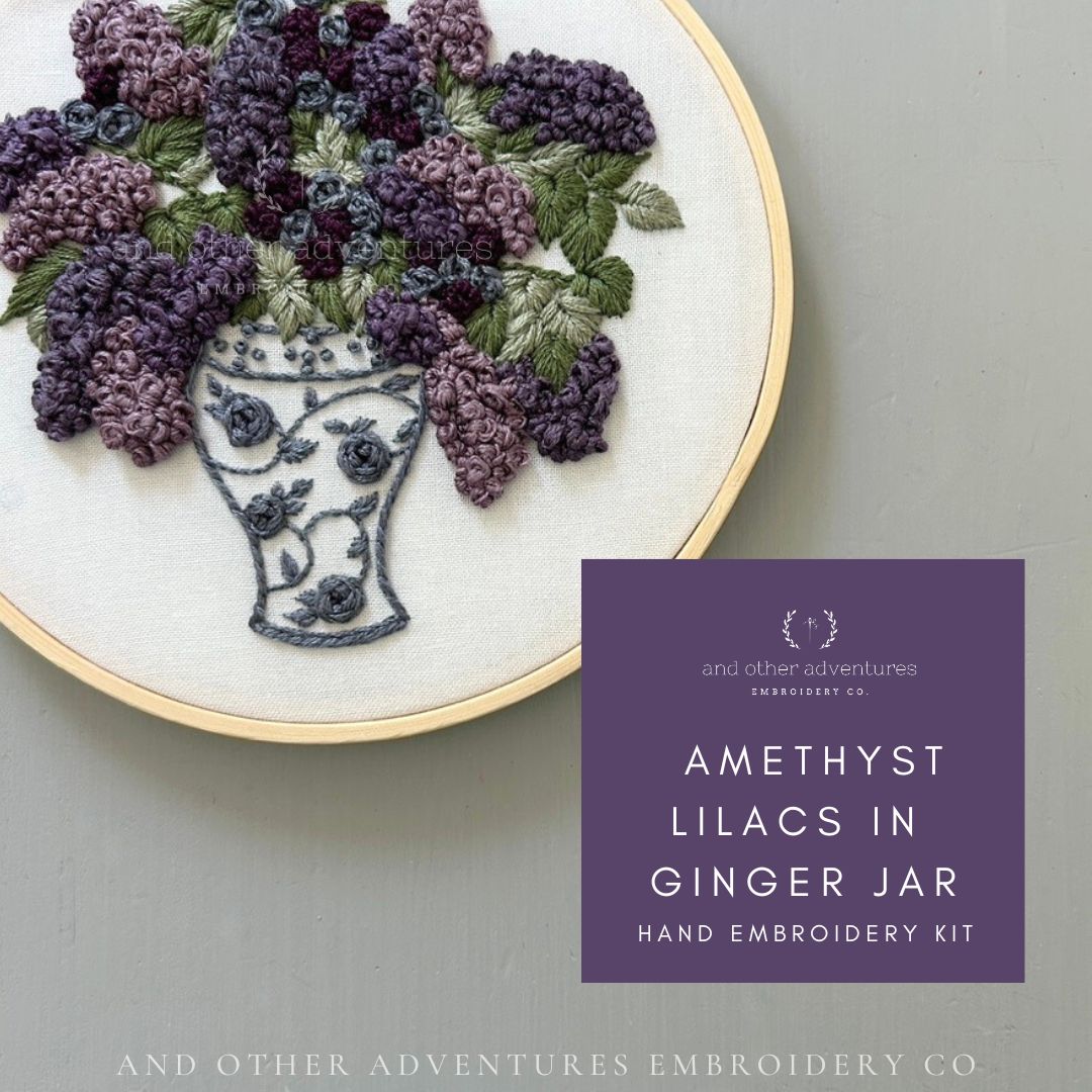 Hand Embroidery Kit - Amethyst Lilacs in Ginger Jar