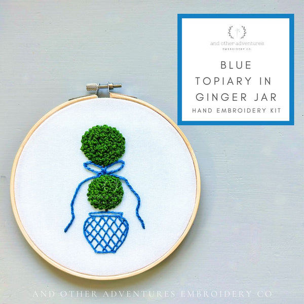 Hand Embroidery Kit - Blue Topiary in Ginger Jar - And Other