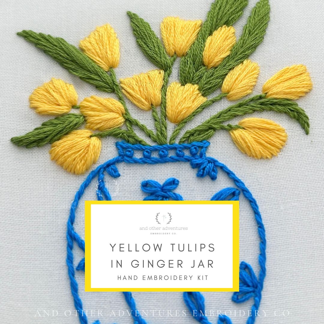 Bright and Cheerful Yellow Tulips Hand Embroidery Craft Project by And Other Adventures Embroidery Co