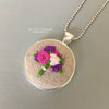 Purple + Pink Floral Embroidery Necklace