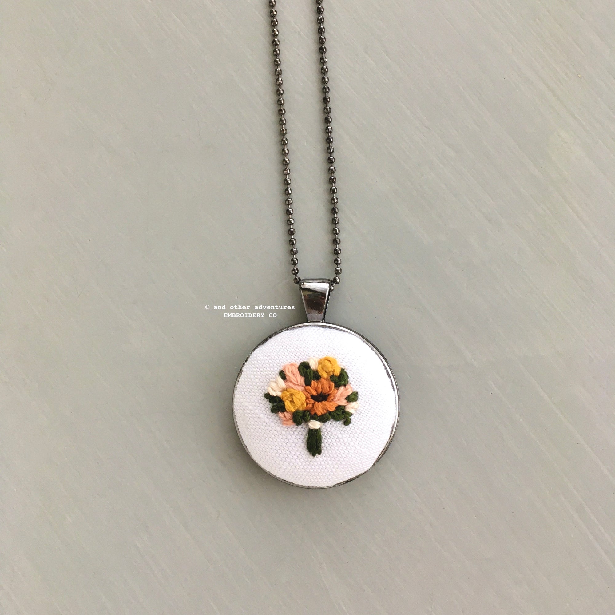 Hand Stitched Fall Floral Necklace | And Other Adventures Embroidery Co
