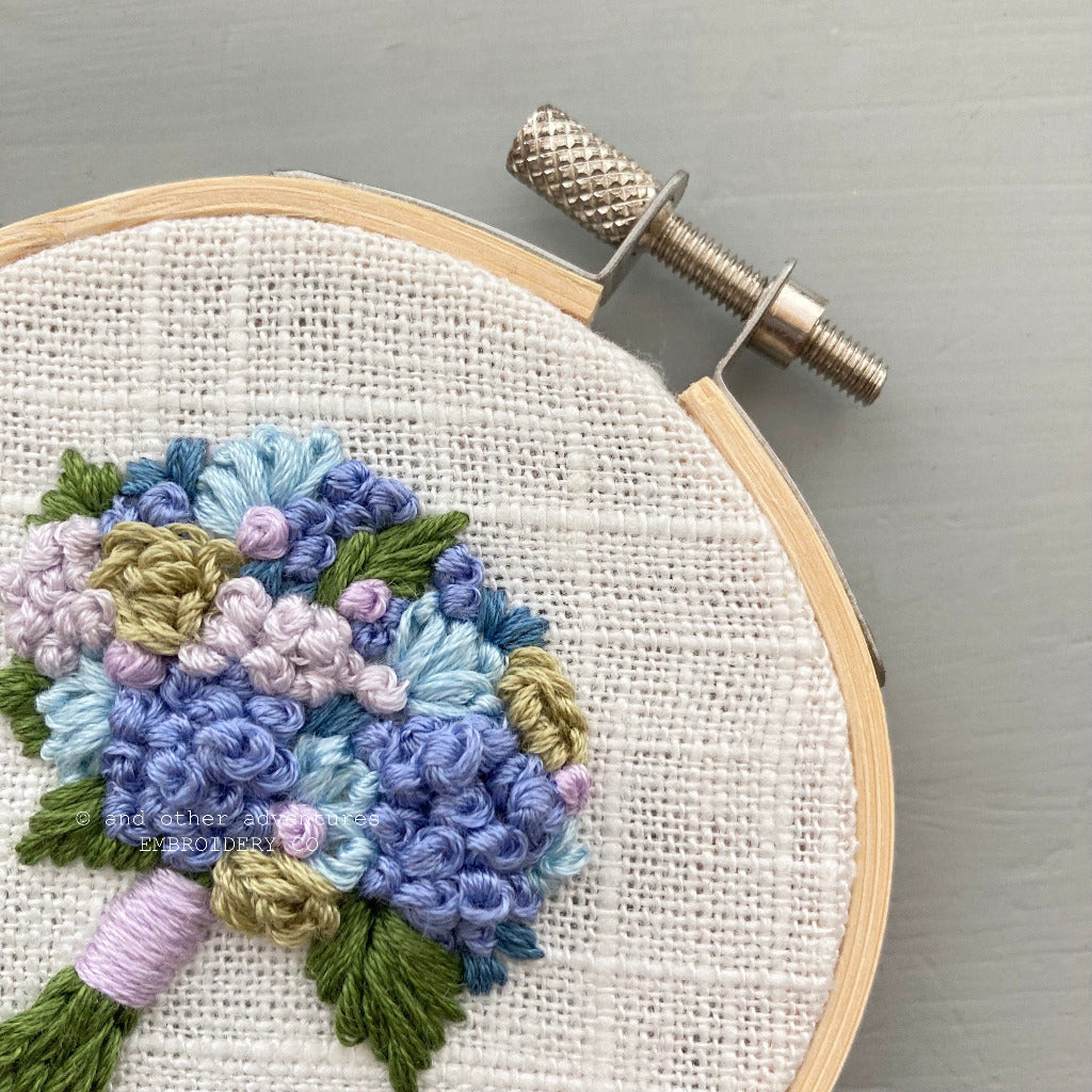 Hand embroidered hydrangea bouquet | And Other Adventures Embroidery Co