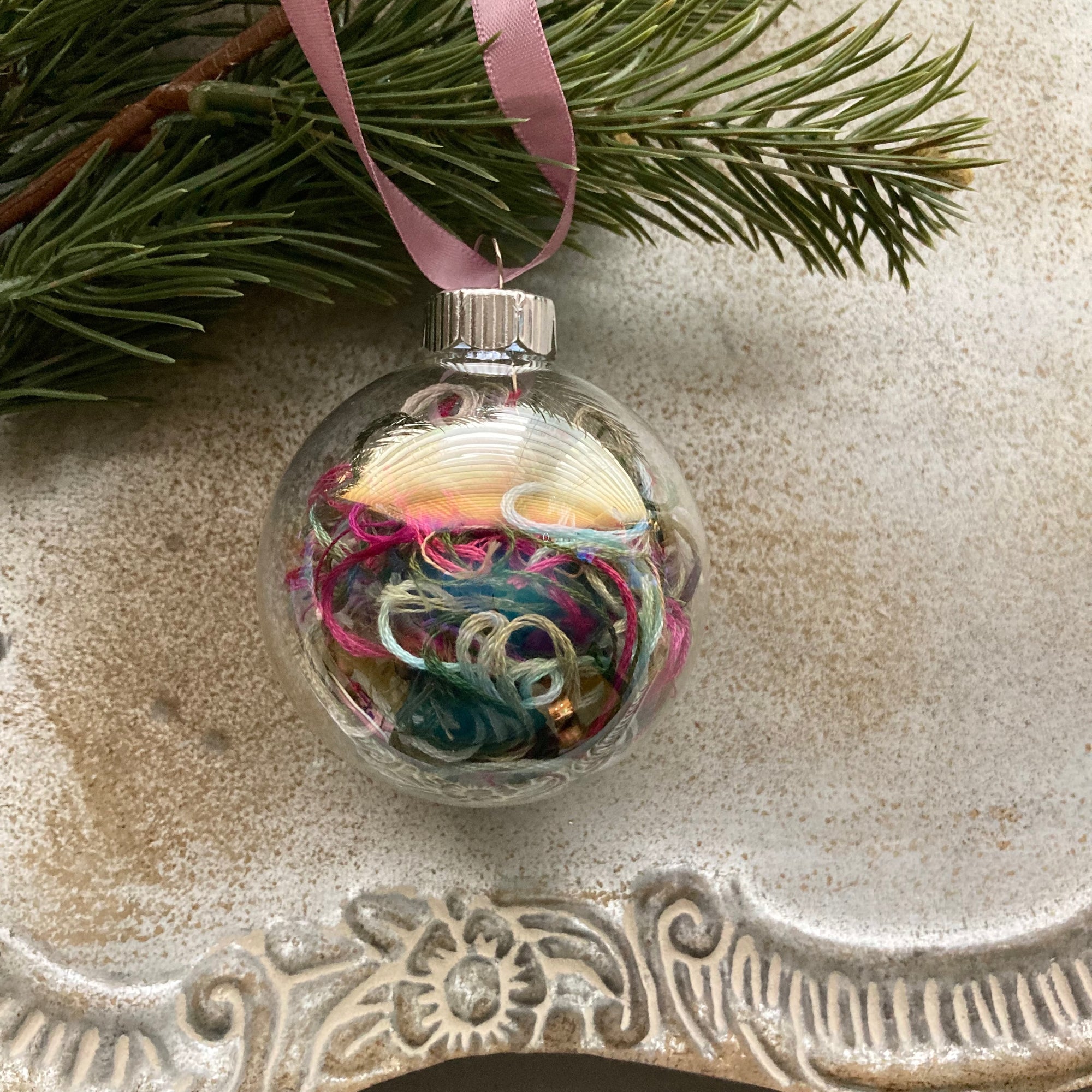 Glass Embroidery Floss Ornament - Christmas Party