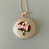 Rose Gold Pink and Red Embroidered Necklace by And Other Adventures Embroidery Co