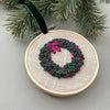 Holiday Wreath Embroidered Ornament - Teal &amp; Pink