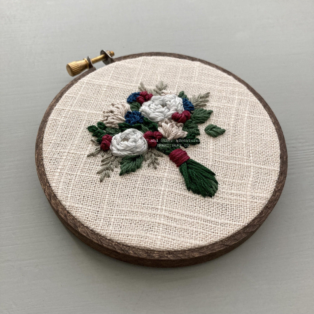 Hand Embroidered Blue &amp; Burgundy Bouquet Art | And Other Adventures Embroidery Co