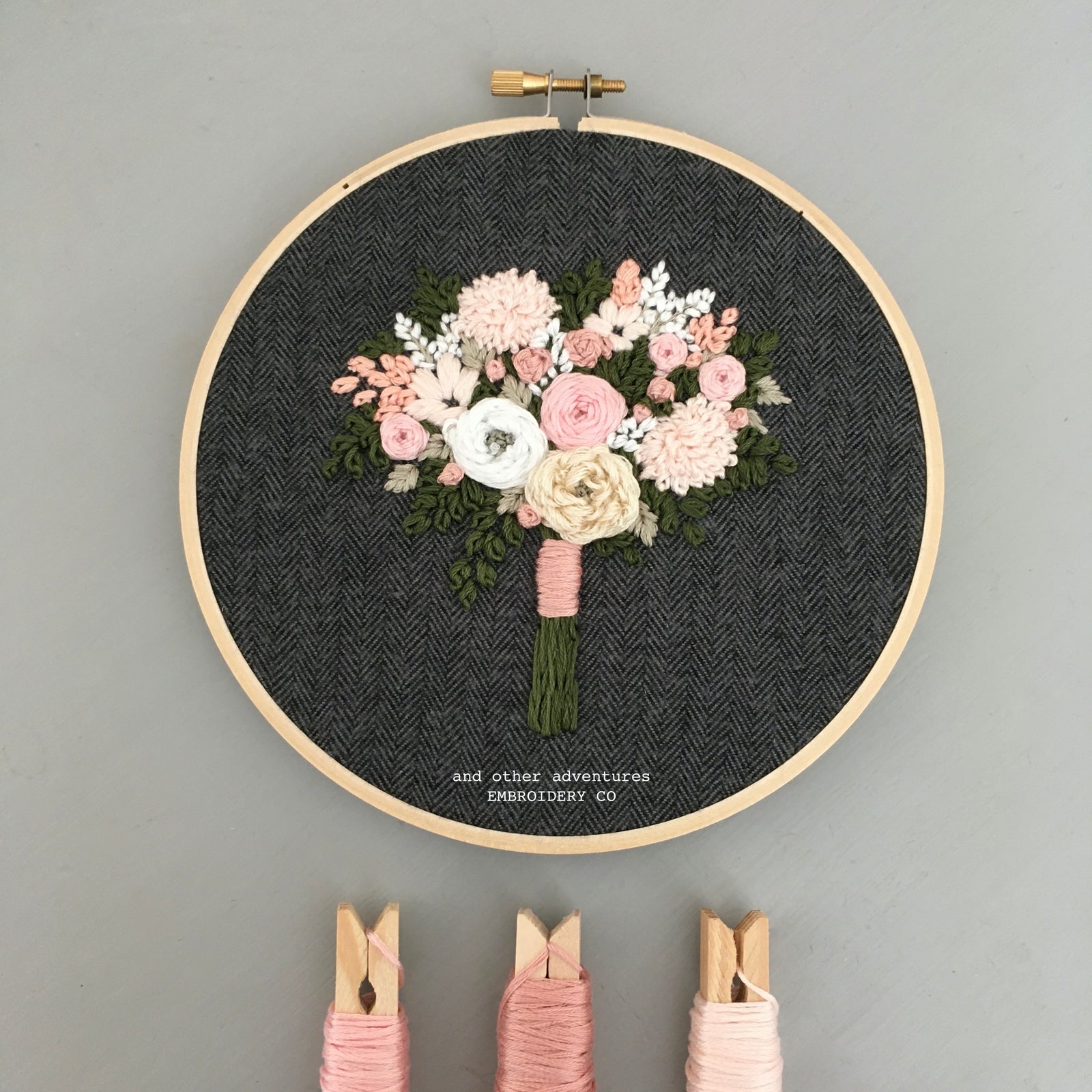 Hand Embroidered Pink Floral Bouquet by And Other Adventures Embroidery Co