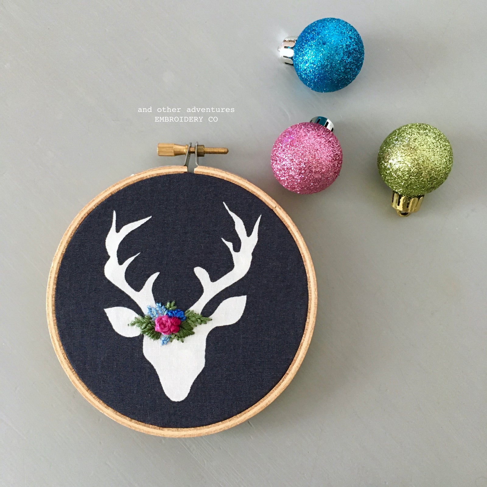 Hand Embroidered Woodland Deer Christmas Ornament by And Other Adventures Embroidery Co