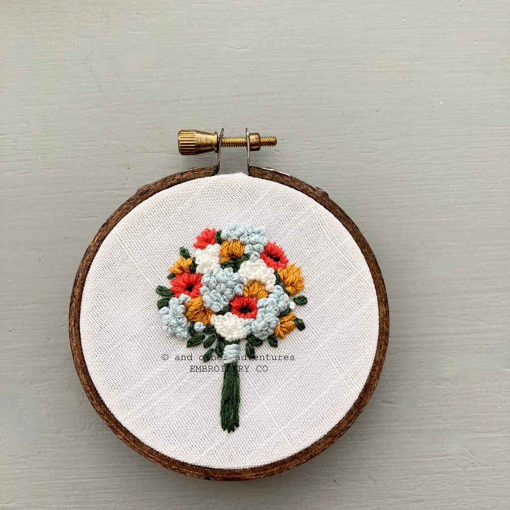 Aqua & Coral Hand Embroidered Bouquet Hoop Art | And Other Adventures Embroidery Co