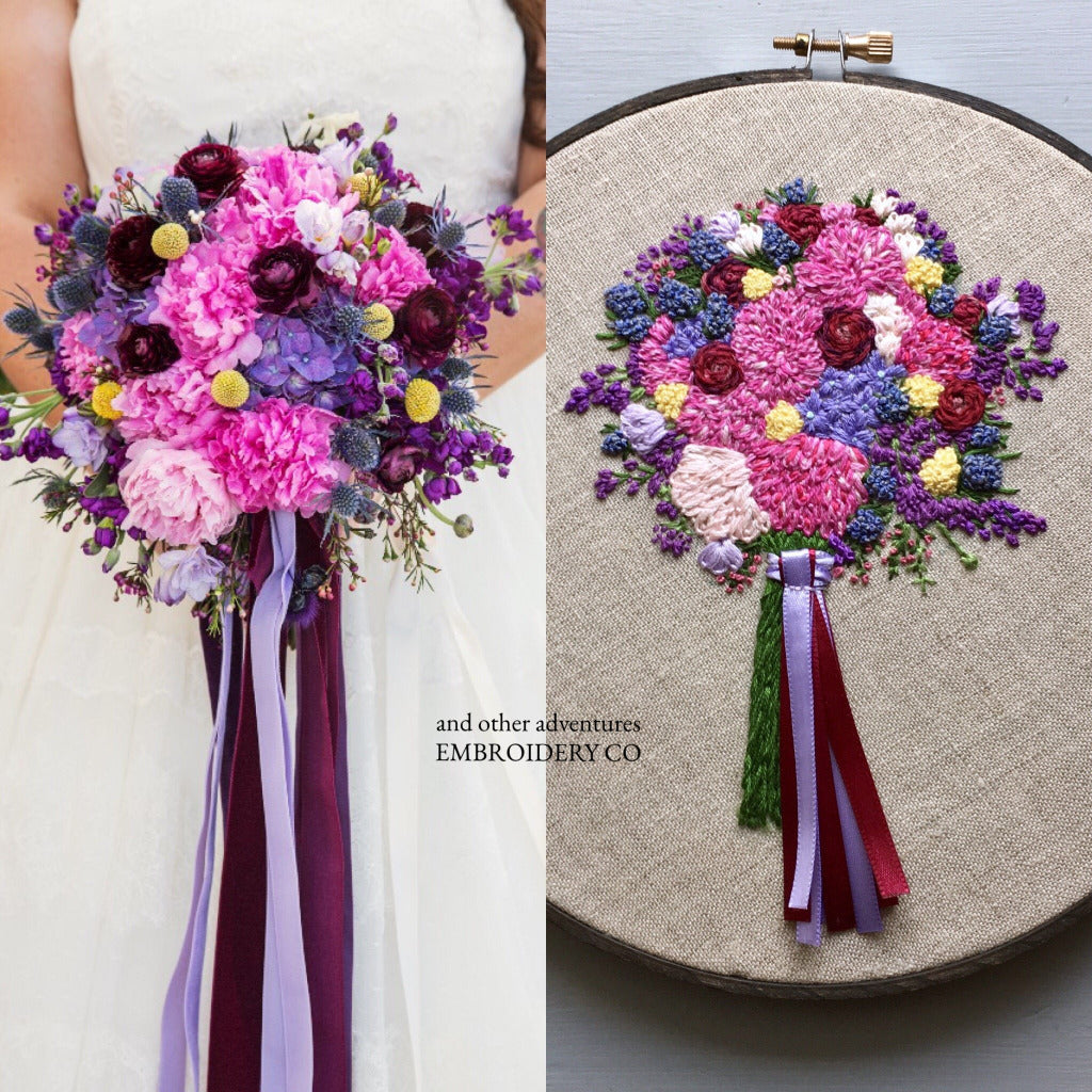 embroidered flowers wedding bouquet pink custom - Salvabrani