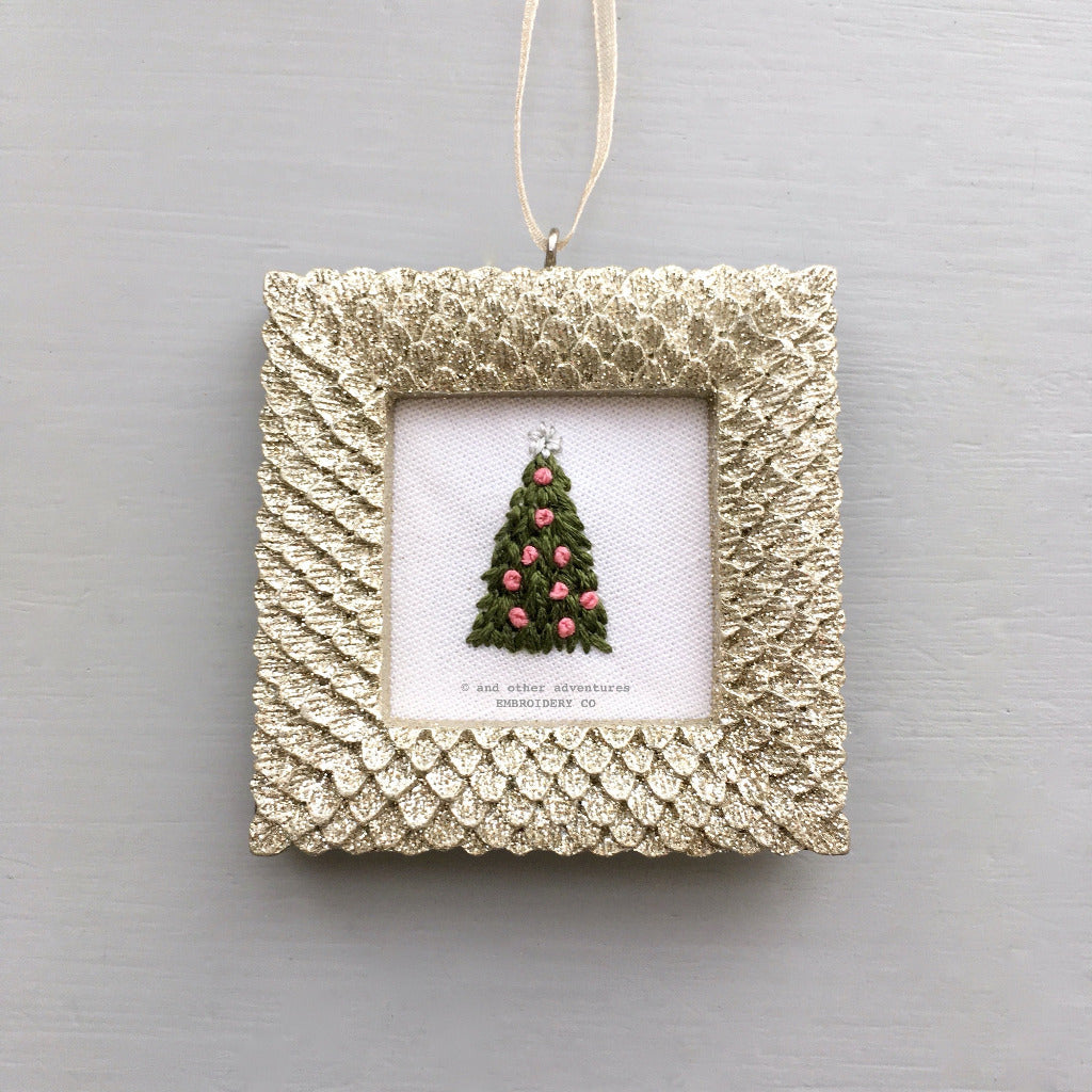 Embroidered Glitter Ornament - Pink Christmas | And Other Adventures Embroidery Co