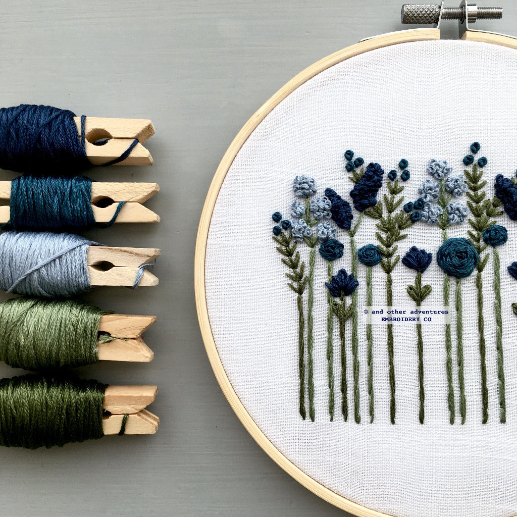 Japanese Wildflower Hand Embroidery Kit - Light Blue