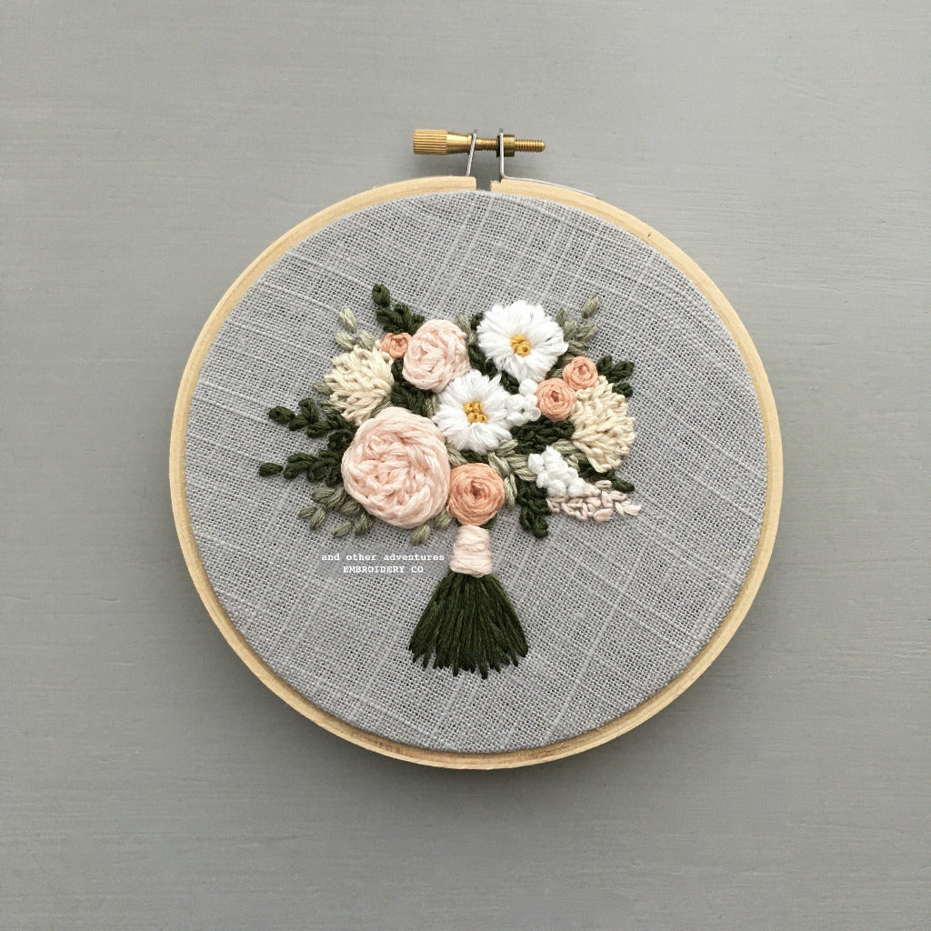 White and Pink Floral Bouquet Embroidery | And Other Adventures Embroidery Co