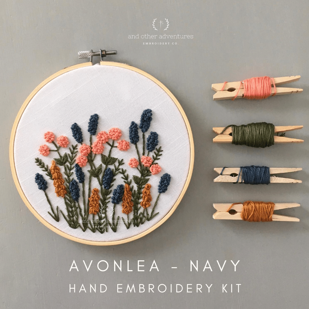 Hand Embroidery Kit for Beginners - Avonlea in Navy - And Other