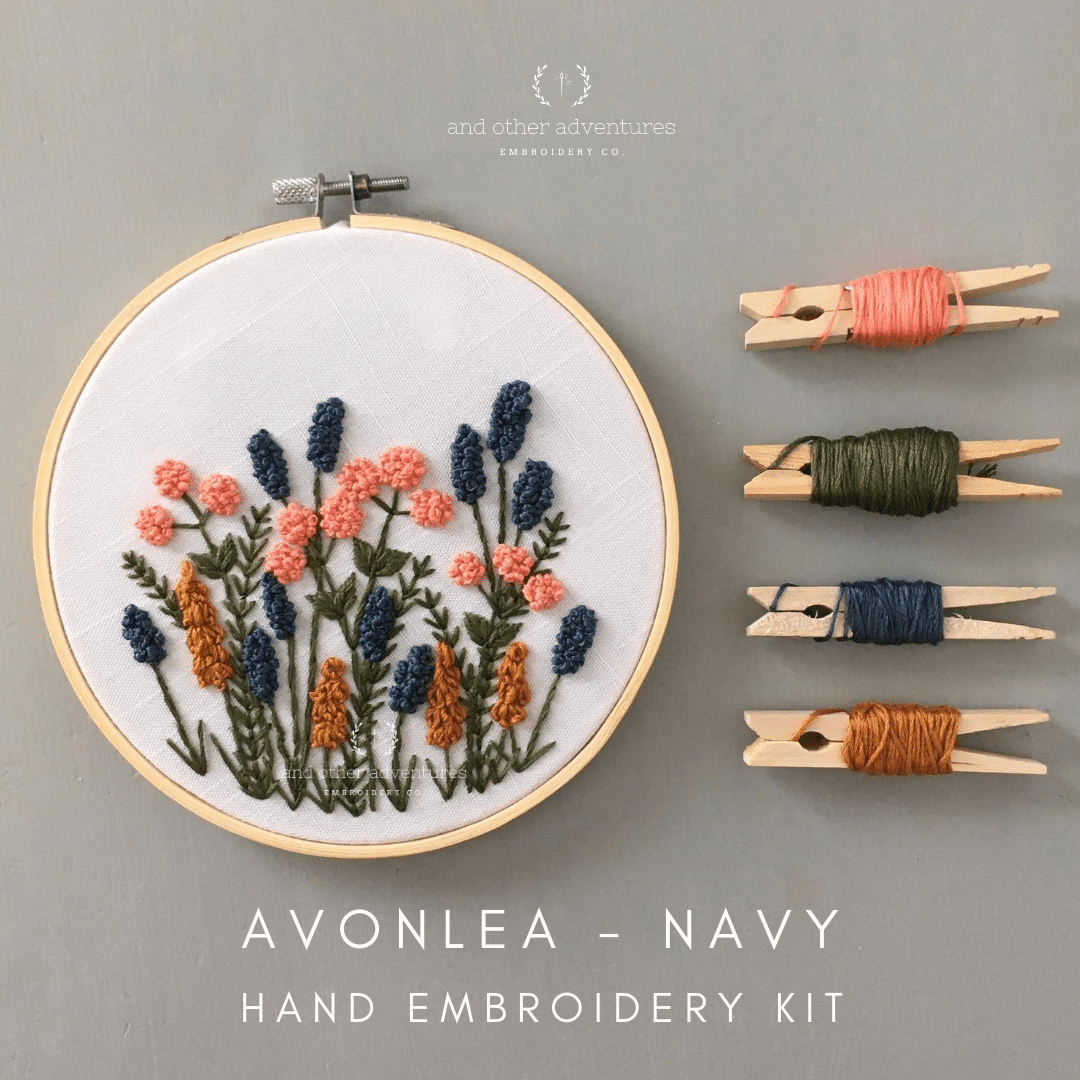 Hand Embroidery Kit for Beginners Avonlea in Navy And Other
