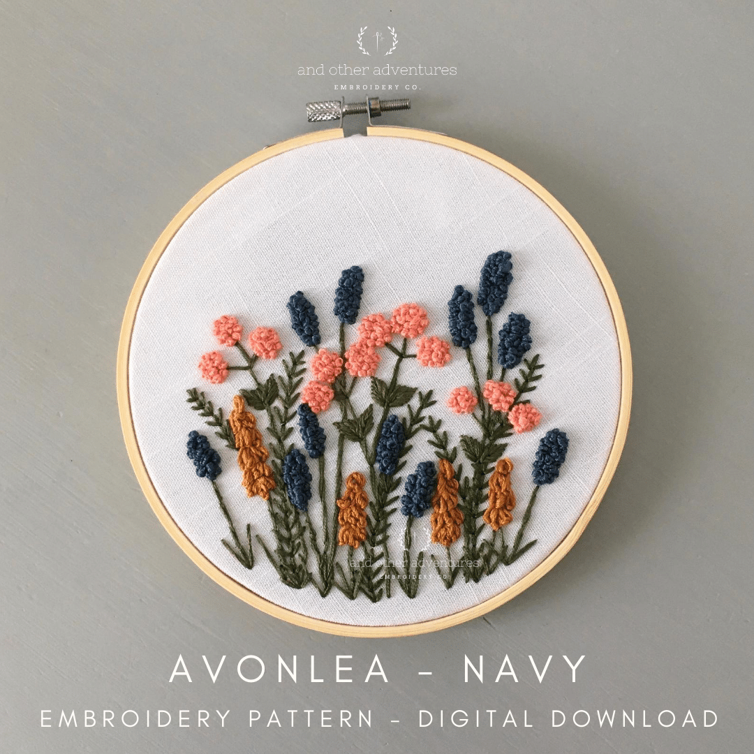 Beginner Hand Embroidery Pattern - Avonlea Navy