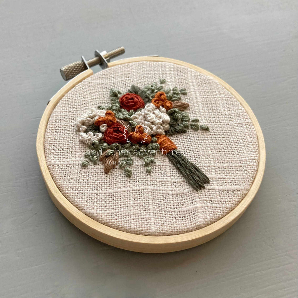 Rust and Ivory Fall Floral Bouquet Hand Embroidered Original Hoop Art | And Other Adventures Embroidery Co