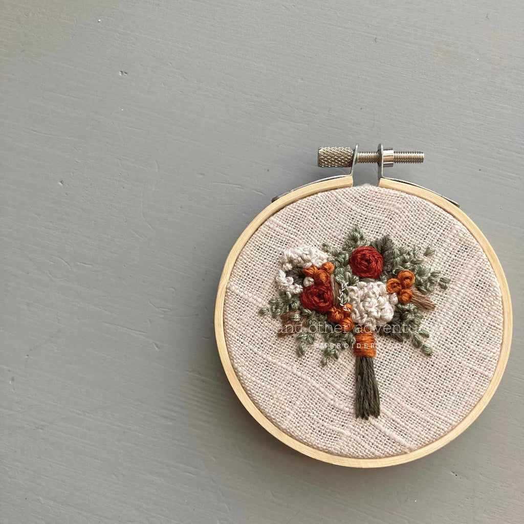 Copper and Ivory Fall Floral Bouquet Hand Embroidered Original Art | And Other Adventures Embroidery Co