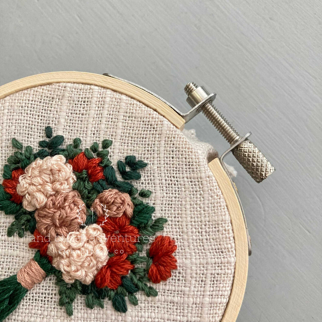 Copper and Ivory Embroidered Fall Flowers - Original Embroidery by And Other Adventures Embroidery Co