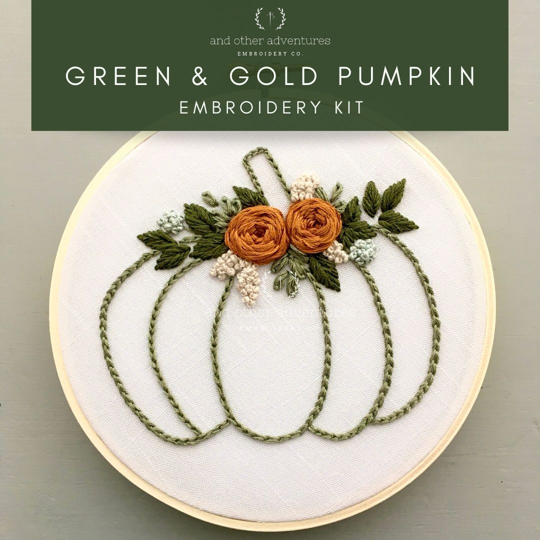 Green and Gold Pumpkin Embroidery Kit | And Other Adventures Embroidery Co